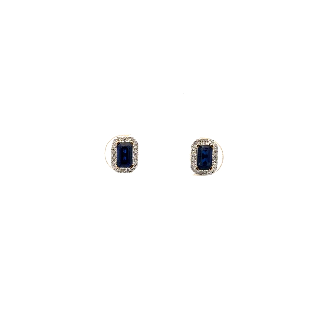 Boucles d'oreilles fixes vissées, or jaune 14 carats, saphirs, diamants - SKE43393-SD - Exclusivités