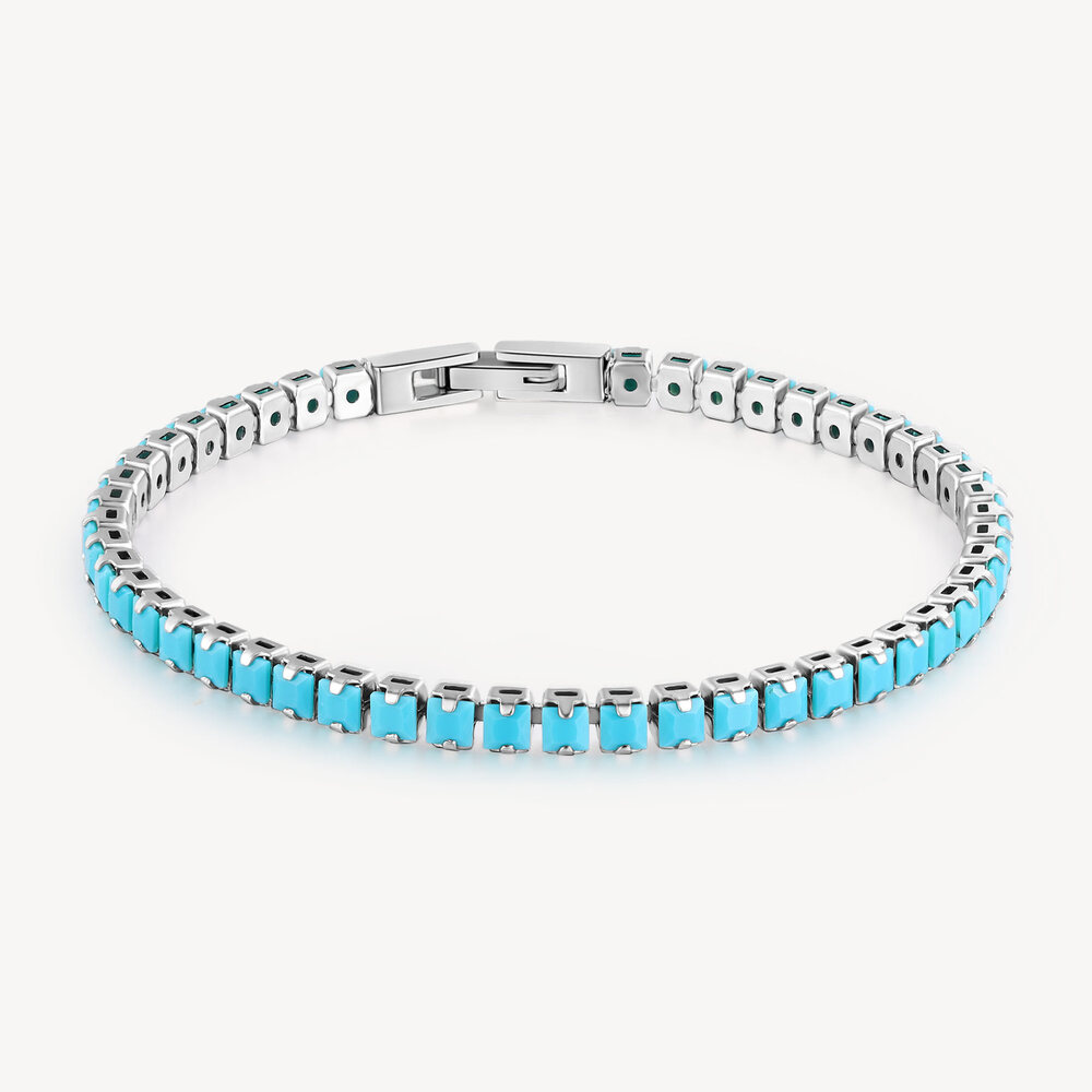 Bracelet tennis avant-garde, acier, zircons turquoises - BVD25 - Brosway Italia