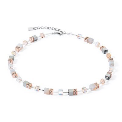 Collier acier inoxydable 2 tons (blanc/rose), verre, cristaux - 4017-10-0235 - Coeur De Lion