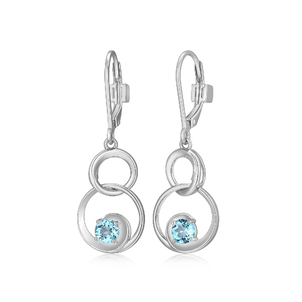 Boucles d'oreilles pendantes argent rhodié, topazes bleues - R2LCSY126G - Elle