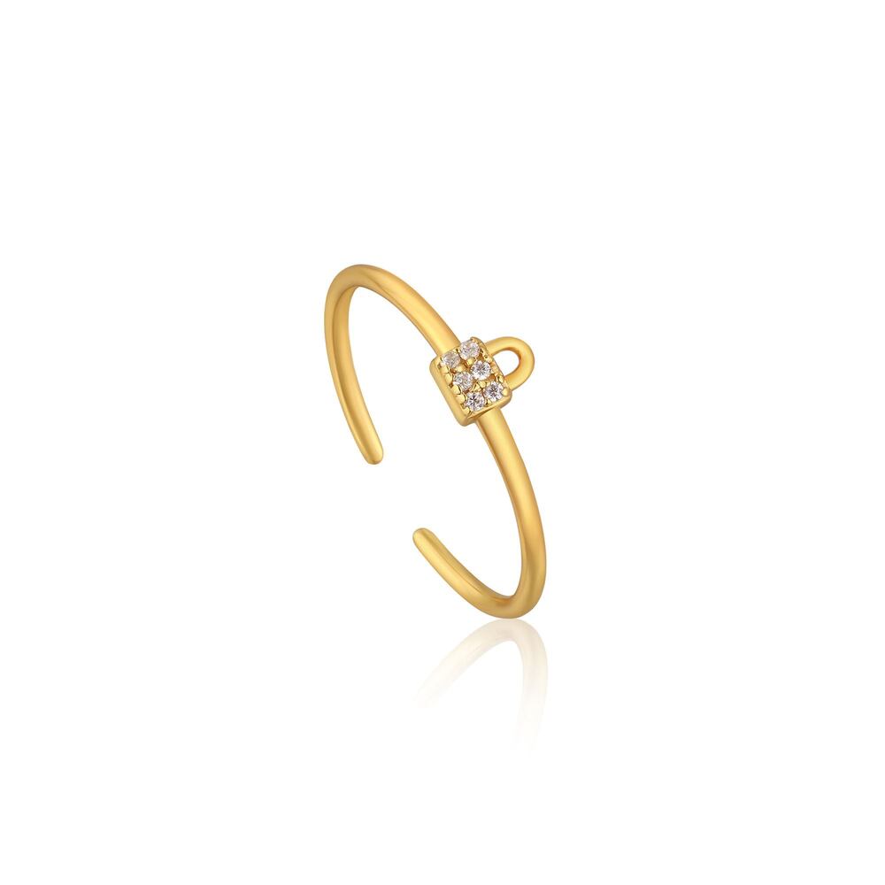 Bague ajustable cadenas, argent doré, zircons Bague ajustable cadenas, argent doré, zircons