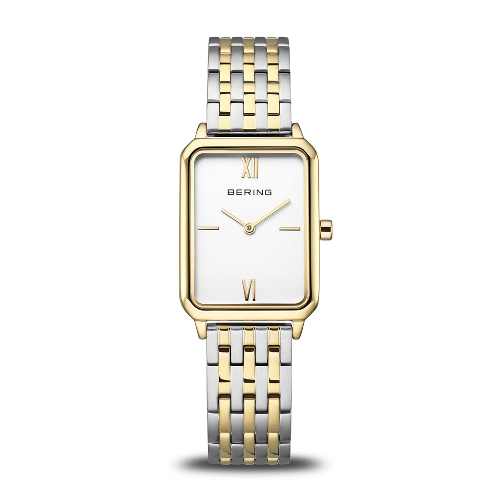Montre rectangulaire, acier inoxydable 2 tons (jaune et blanc), fond blanc - 17423-714 - Bering