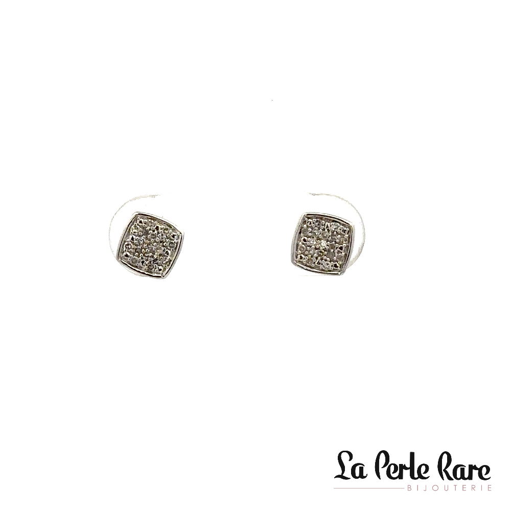 Boucles d'oreilles fixes carrées, or blanc 10 carats, 25 points de diamants total - LPR-2561 - Exclusivités