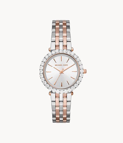 Montre acier 2 tons (blanc/rose), zircons - MK4515 - Michael Kors
