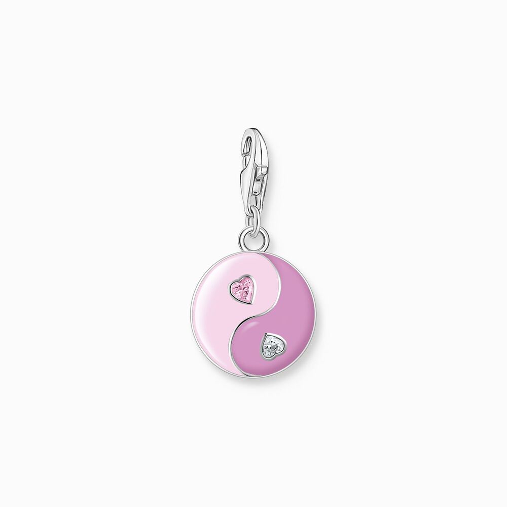 Charm yin-yang, argent, émail rose, zircons rose/blanc Charm yin-yang, argent, émail rose, zircons rose/blanc