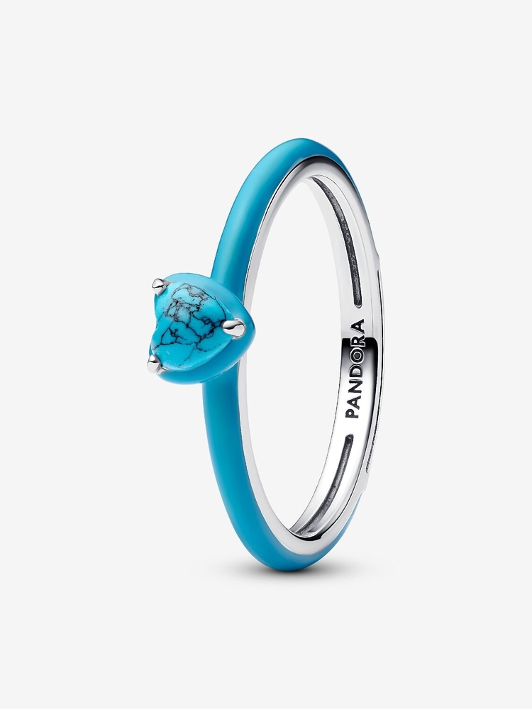 Bague coeur, argent, imitation turquoise, émail turquoise - 193828C01-52 - Pandora