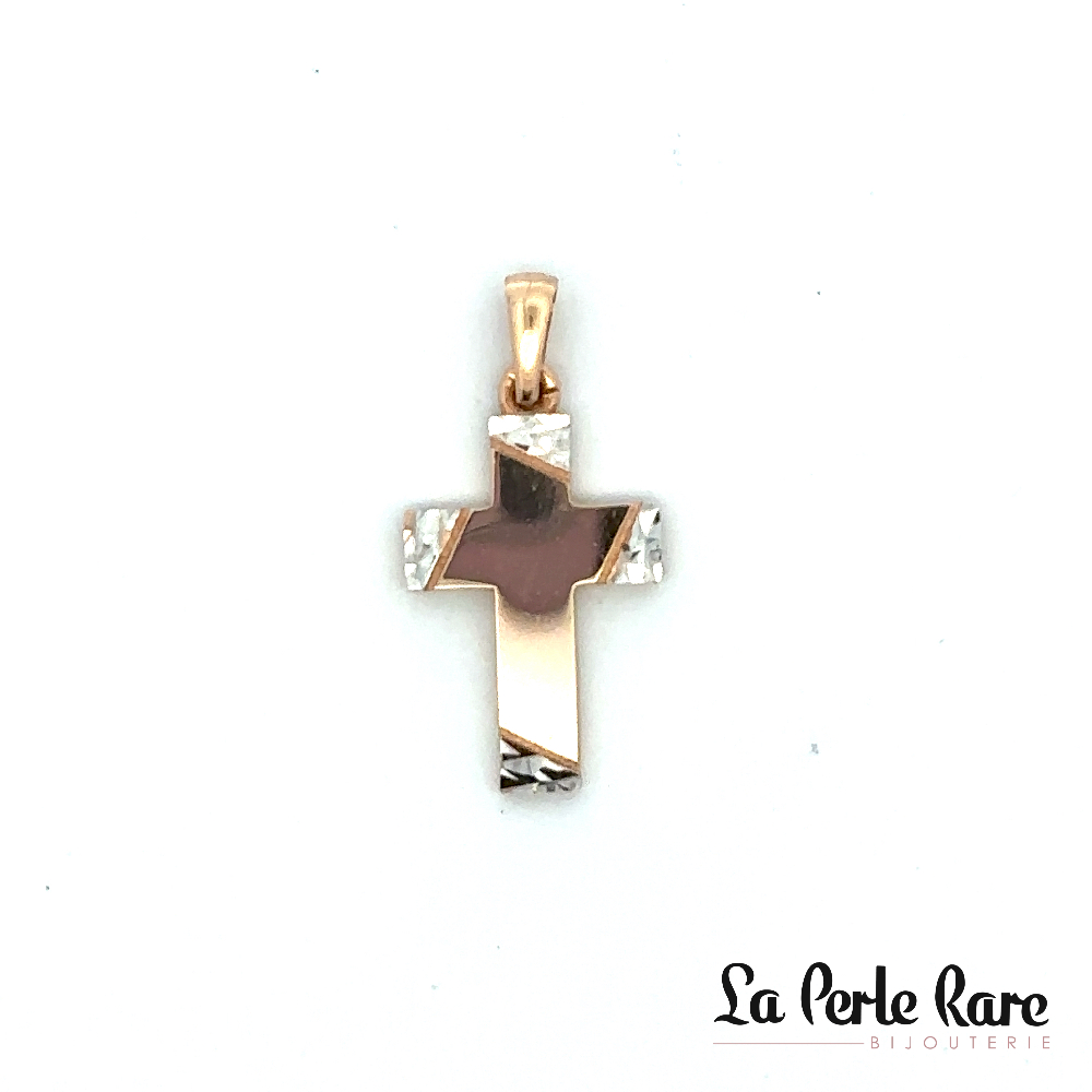 Pendentif croix, or 2 tons (rose/blanc) 10 carats - PAU-705-2TR - Exclusivités