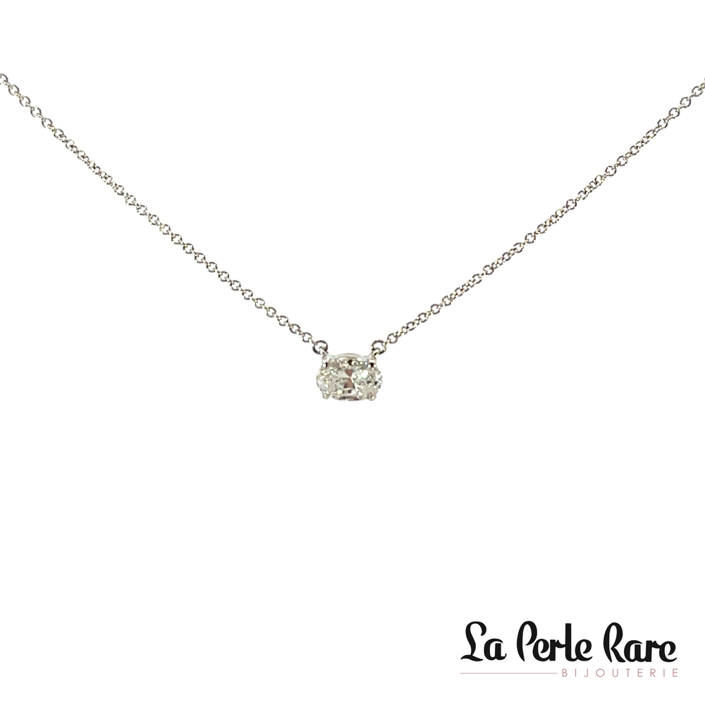 Collier solitaire or blanc, dia lab 100 pts, certificat - NN326W-100C - Corona