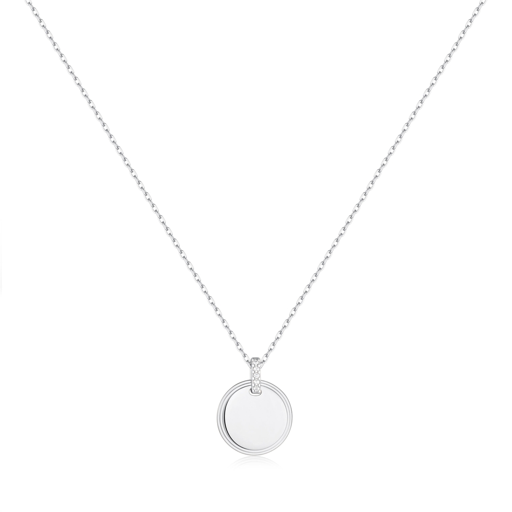 Pendentif rond, argent rhodié, zircons incolores - N058-01H - Ania Haie