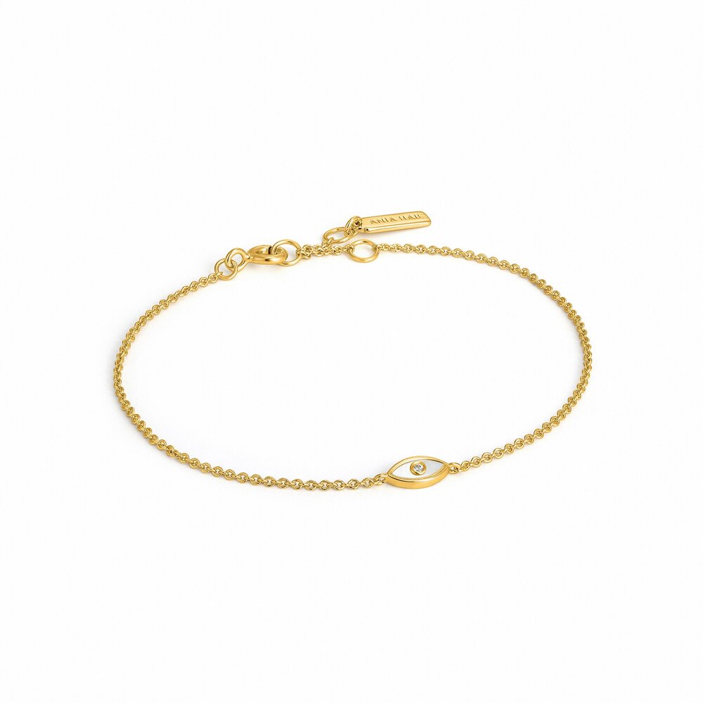 Bracelet oeil du mal, argent doré, nacre de perle, zircon Bracelet oeil du mal, argent doré, nacre de perle, zircon