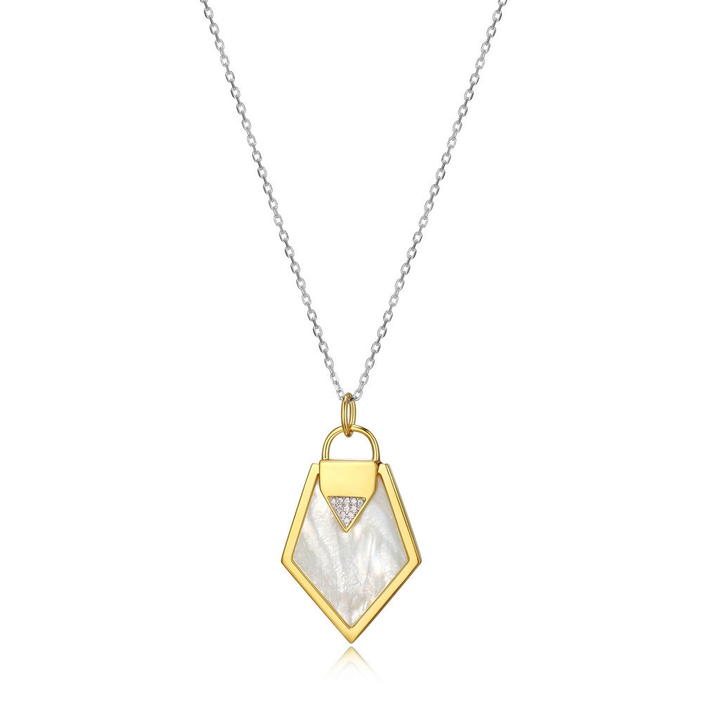 Collier argent 2 tons (blanc/jaune), nacre de perle, zircons - R0LBLHA94H - Elle