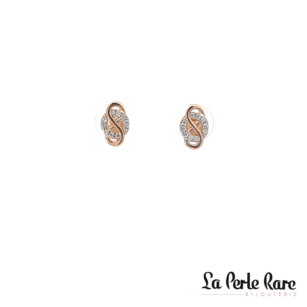 Boucles d'oreilles fixes symboles de l'infini, or rose 10 carats, zircons incolores - EDS01-3690-R - Exclusivités