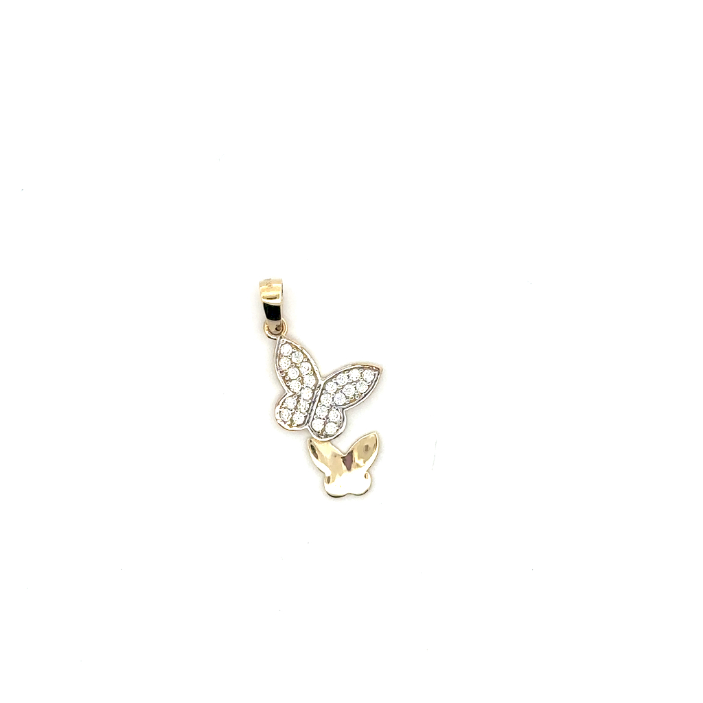Pendentif papillons, or jaune 10 carats, zircons incolores - PAZ-418-J - Exclusivités