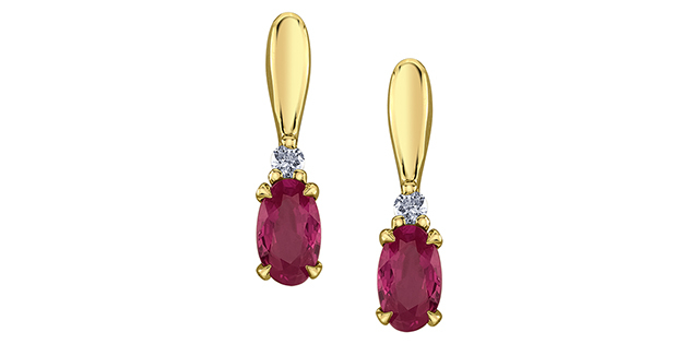 Boucles d'oreilles fixes or jaune 10 carats, rubis, 3 points de diamant total - DD8309YRU - Corona