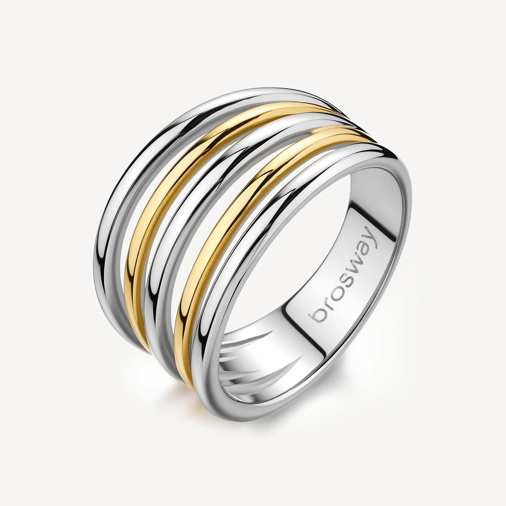 Bague Aura, acier inoxydable 2 tons (blanc et jaune)