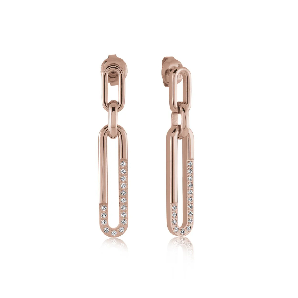 Bo pendantes acier rosé, zircons