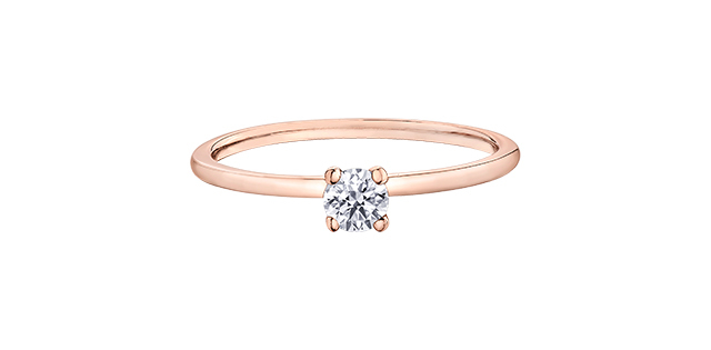 Bague solitaire, or rose 10 carats, diamant de 20 points, SI2/K, certificat