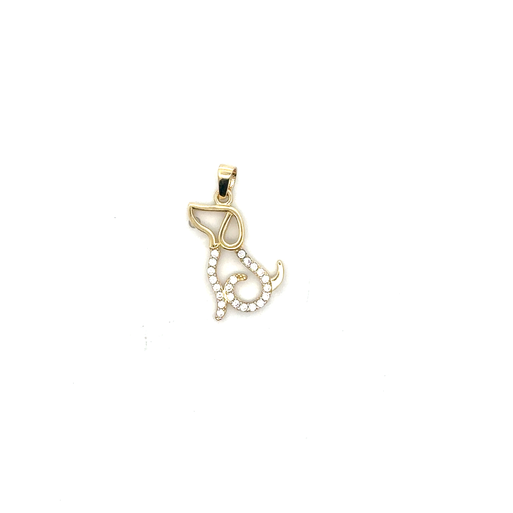 Pendentif chien, or jaune 10 carats, zircons incolores - PNM-20-J - Exclusivités