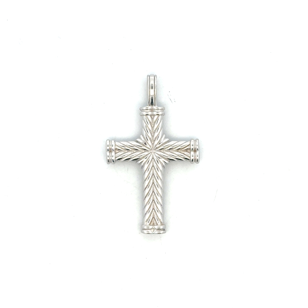 Pendentif croix texturée, argent rhodié