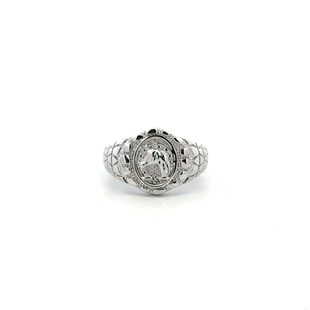Bague chevalière cheval, argent rhodié