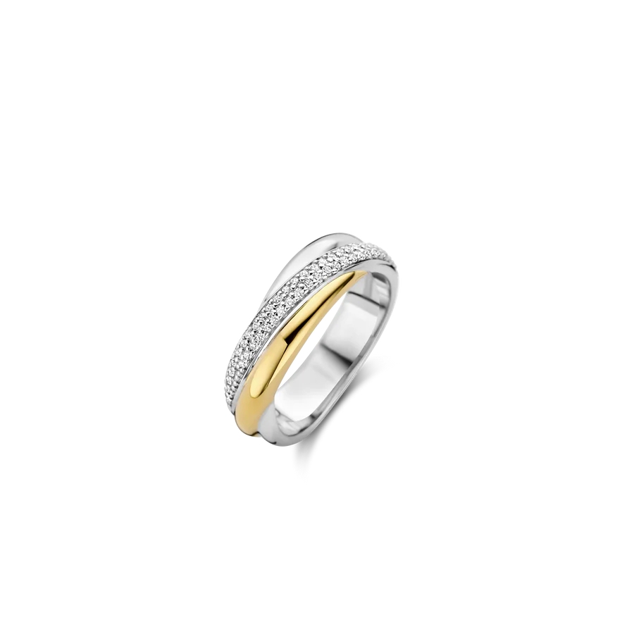 Bague argent 2 tons (blanc et jaune), zircons incolores - 12343ZY-54 - Ti Sento