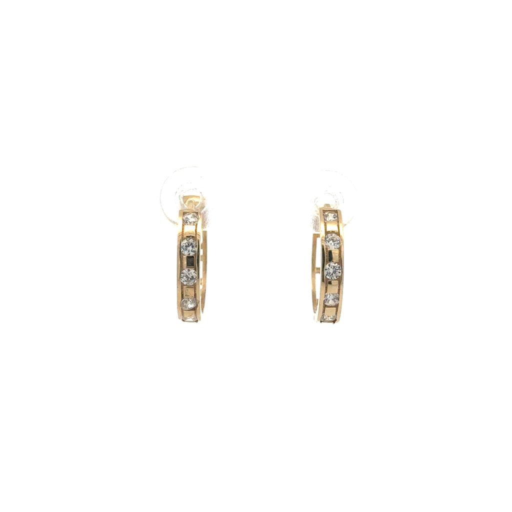 Anneaux de type huggies or jaune 10 carats, zircons incolores