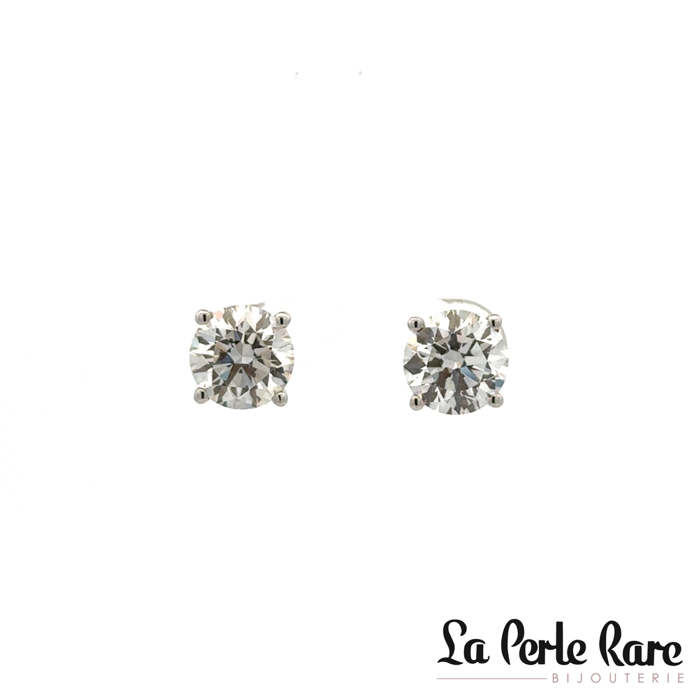 Boucles d'oreilles fixes vissées, or blanc 14 carats, 400 points de diamants de laboratoire total, VS/E-F, certificat - LGE2534-400 - Exclusivités