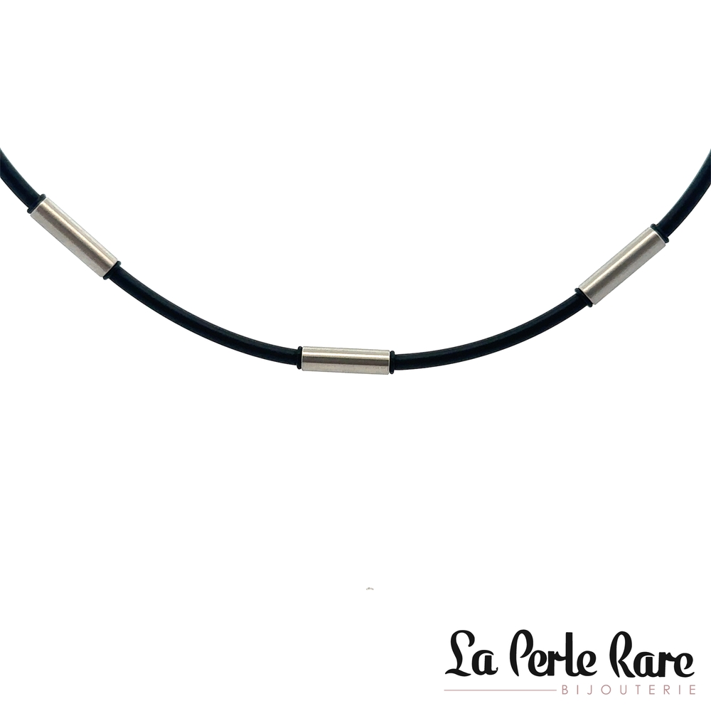 Collier acier inoxydable, silicone noir - 175-40684 - Steelx