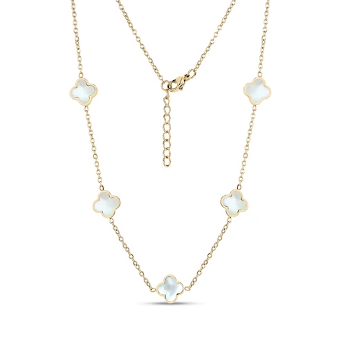 Collier de style Van Cleef, acier inoxydable doré, nacre de perle - ZW-N62G - Arz Steel