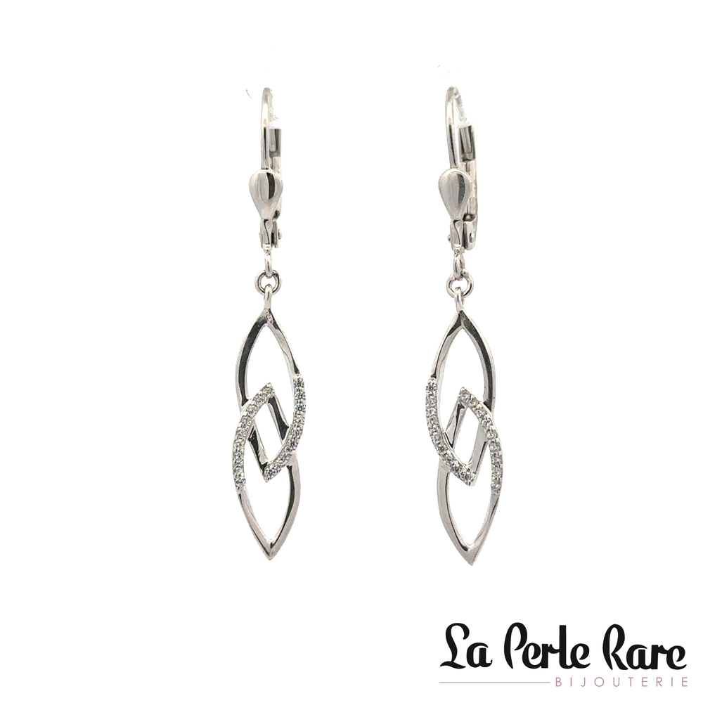 Bo pendantes or blanc, zircons - EDS01-4569-B - Exclusivités