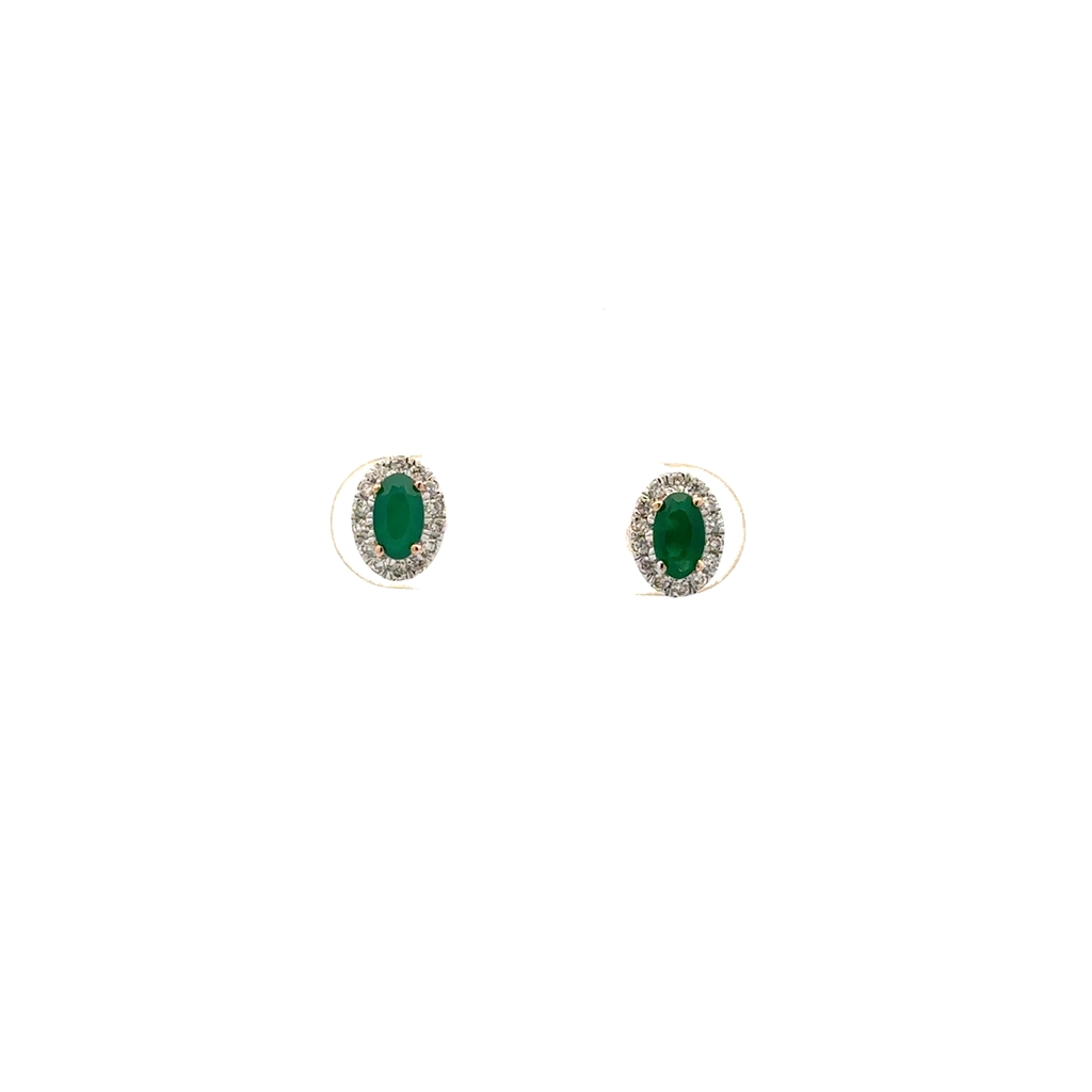 Boucles d'oreilles fixes vissées, or jaune 14 carats, émeraudes, diamants - SKE43393-ED - Exclusivités