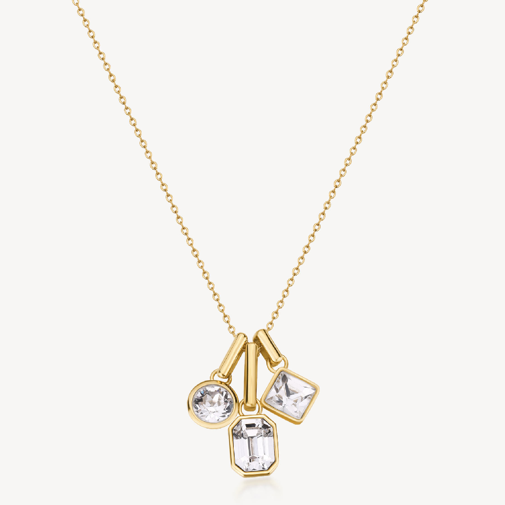 Pendentif acier inoxydable avec finition en or et cristaux
