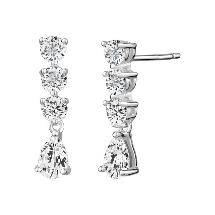 Boucles d'oreilles pendantes argent, zircons incolores - E4518 - Création Gl