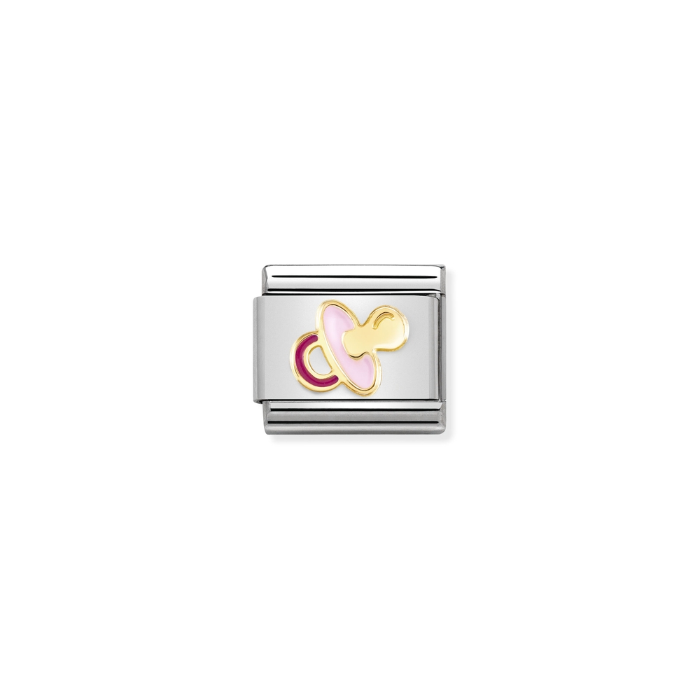 Maille classique sucette, acier inoxydable, finition or jaune 18 carats, émail rose - 03027262 - NOMINATION