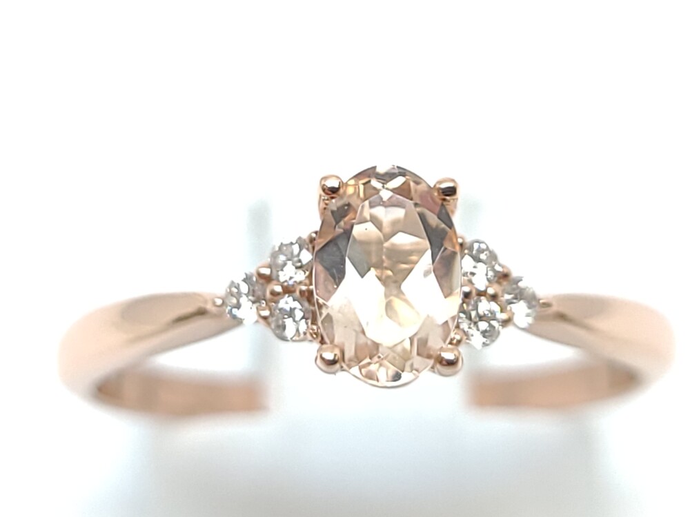 Bague or rose morganite, 6 pts dia tot Bague or rose morganite, 6 pts dia tot