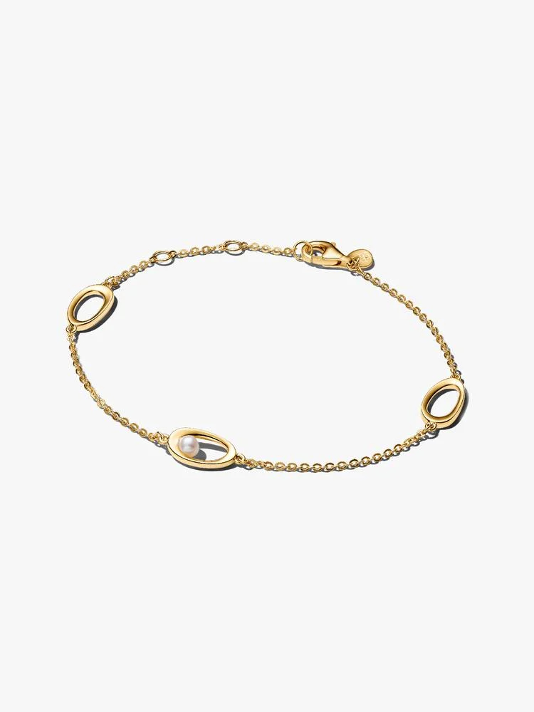 Bracelet ovale de forme organique, métal unique plaqué d'or 14 carats, perles d'eau douce