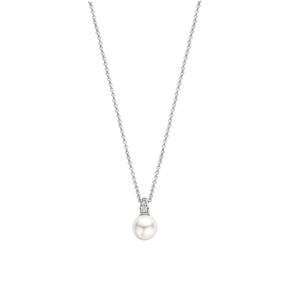 Pendentif argent rhodié, perle, zircons incolores - 34038PW-42 - Ti Sento