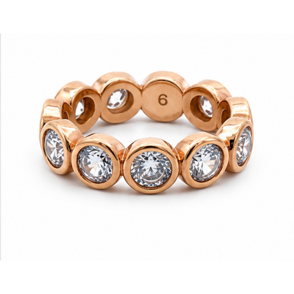 Rose tone stainless steel ring with cubic zirconia size 6