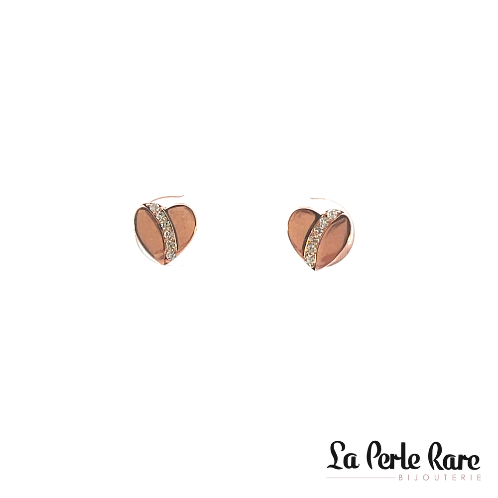 Boucles d'oreilles fixes coeurs, or rose 10 carats, zircons incolores - EAS-6399-R - Exclusivités