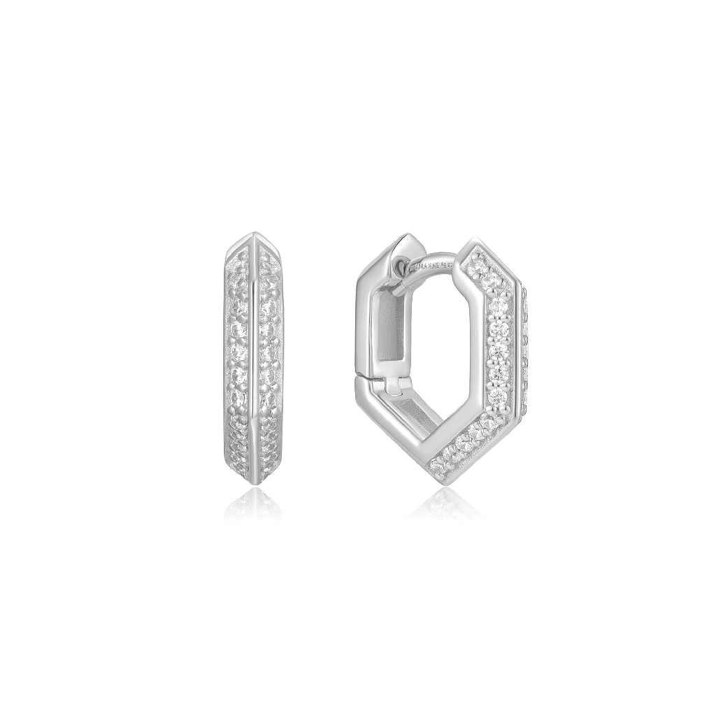 Anneaux de type huggies argent rhodié, zircons incolores - E067-06H - Ania Haie