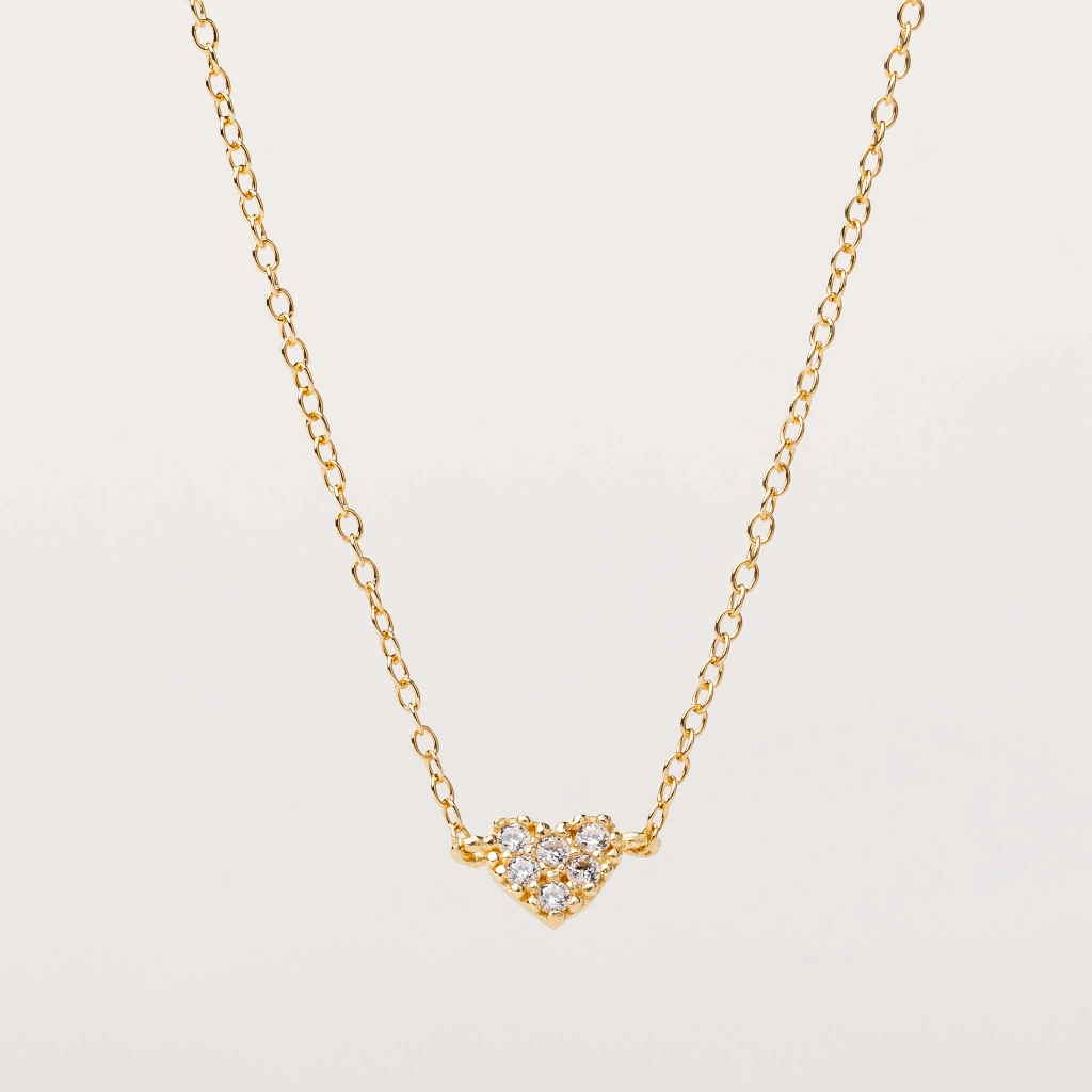 Collier coeur Luminous Pulse, argent plaqué or 14 carats, zircons incolores