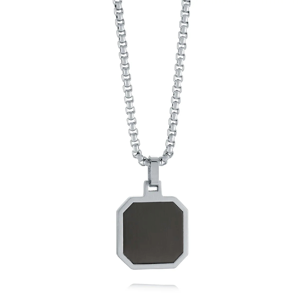 Pendentif acier inoxydable 2 tons (blanc/noir) - SP319-SI - Italgem Steel