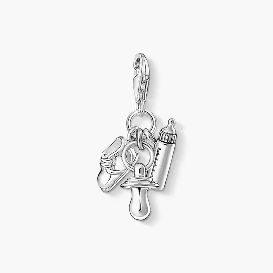 Charm biberon, sucette et soulier de bébé, argent
