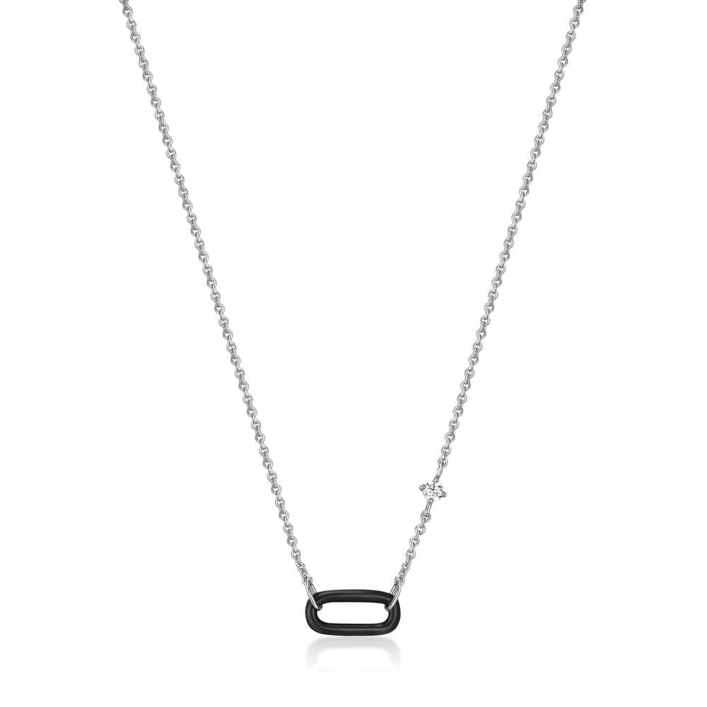 Collier argent rhodié, émail noir, zircons - N031-03H-K - Ania Haie