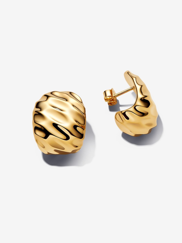 Anneaux larges ondulés, métal unique plaqué d'or 14 carats - 263879C00 - Pandora