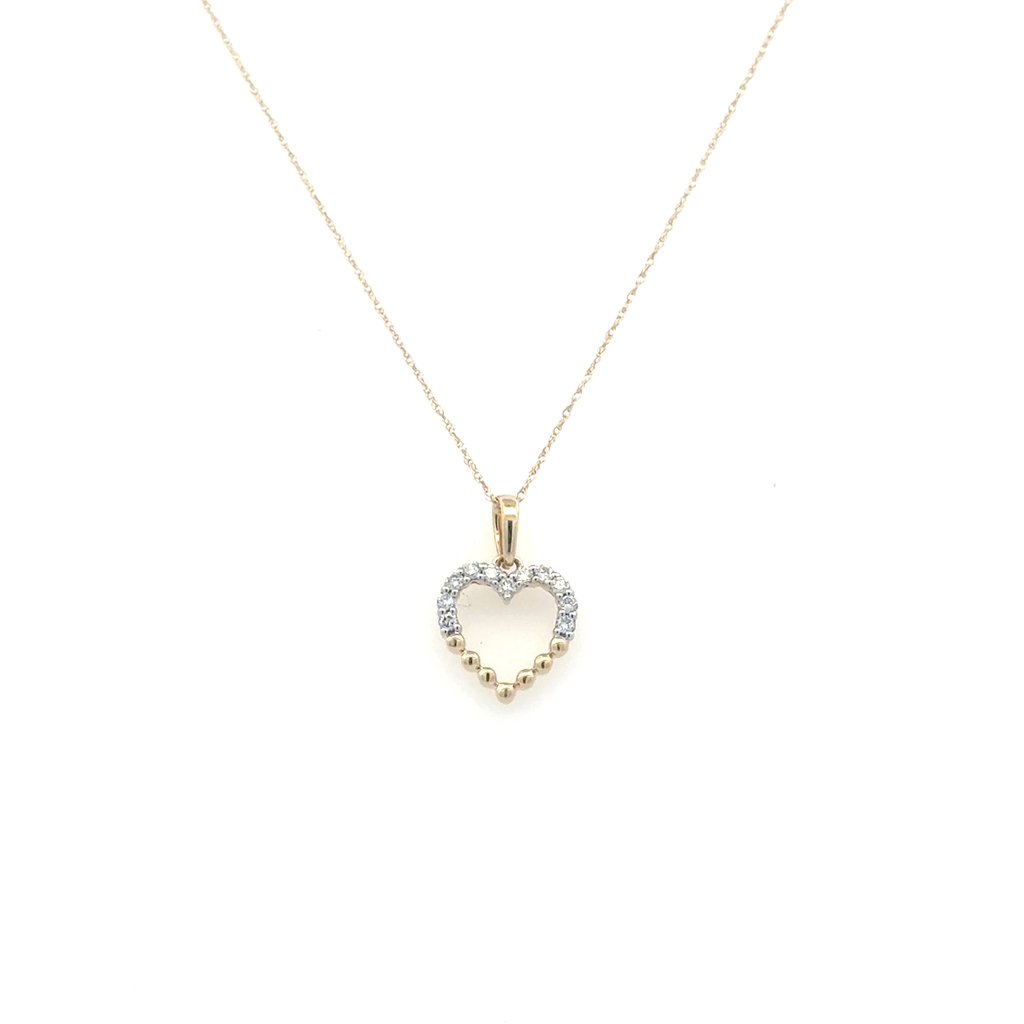 Pendentif coeur, or jaune 10 carats, 15 points de diamant de laboratoire total, VS/EF, certificat