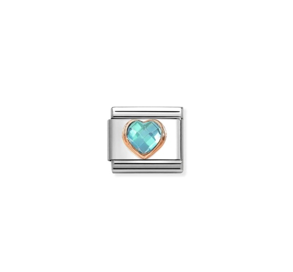 Maille classique coeur, acier inoxydable, finition or jaune 18 carats, zircon bleu - 030610006 - NOMINATION