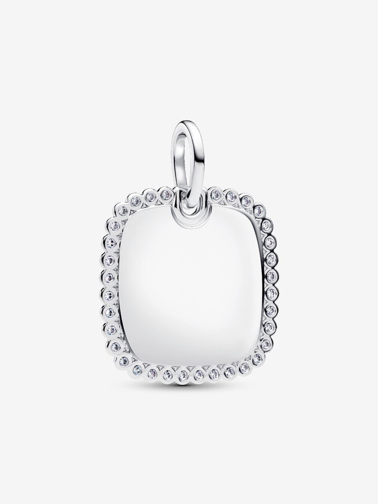 Pendentif carré gravable, argent, zircons incolores - 394009C01 - Pandora