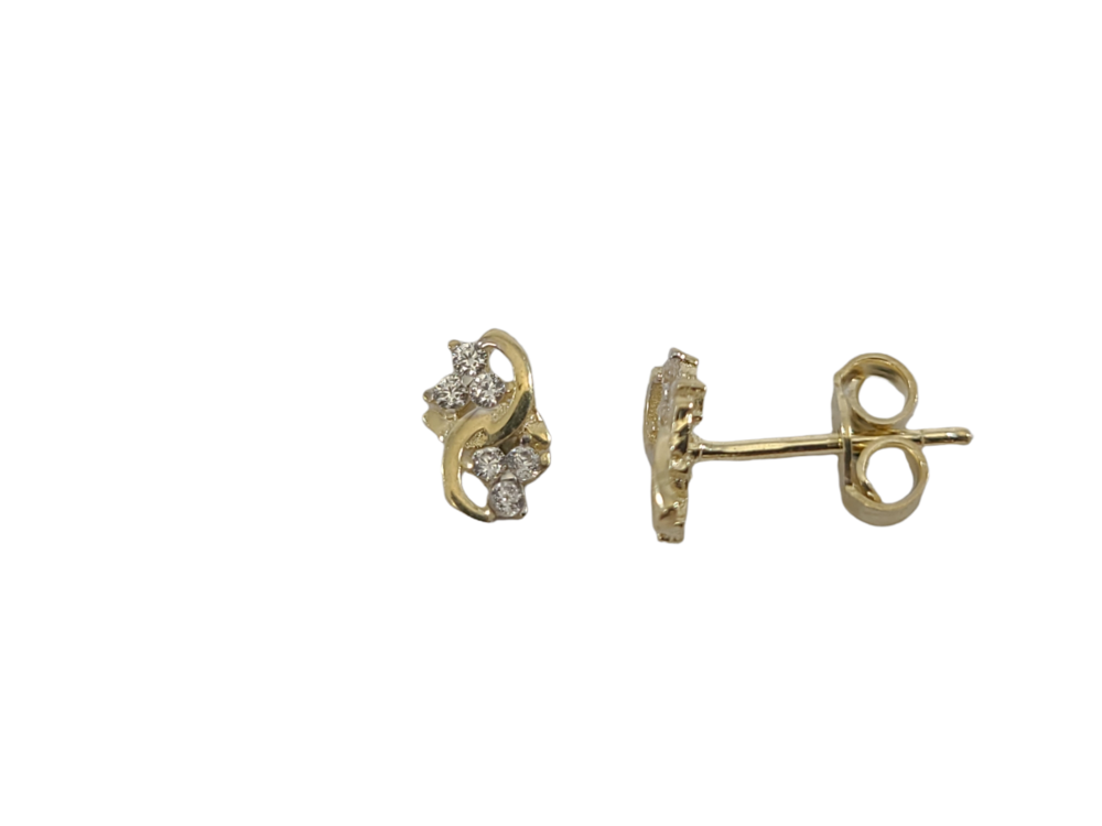 Boucles d'oreilles fixes or jaune 10 carats, zircons incolores