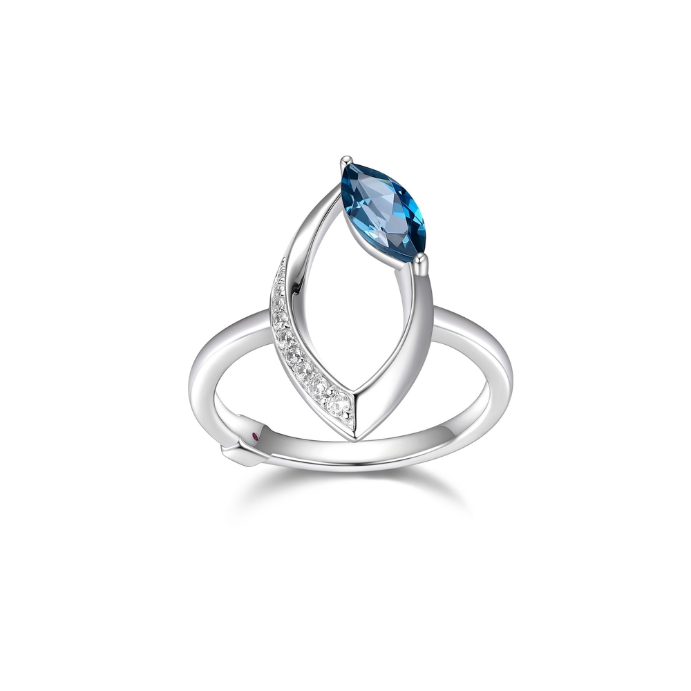 Bague argent rhodié, topaze london blue, zircons - R4LADWK2A8 - Elle